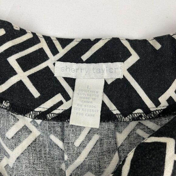 Sherry Taylor Midi Skirt‎ Black White Geometric Linen Rayon Blend Size Large - Picture 6 of 6